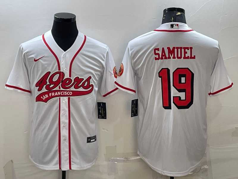 Mens San Francisco 49ers #19 Deebo Samuel New White With Patch Cool Base Stitched Baseball Jersey